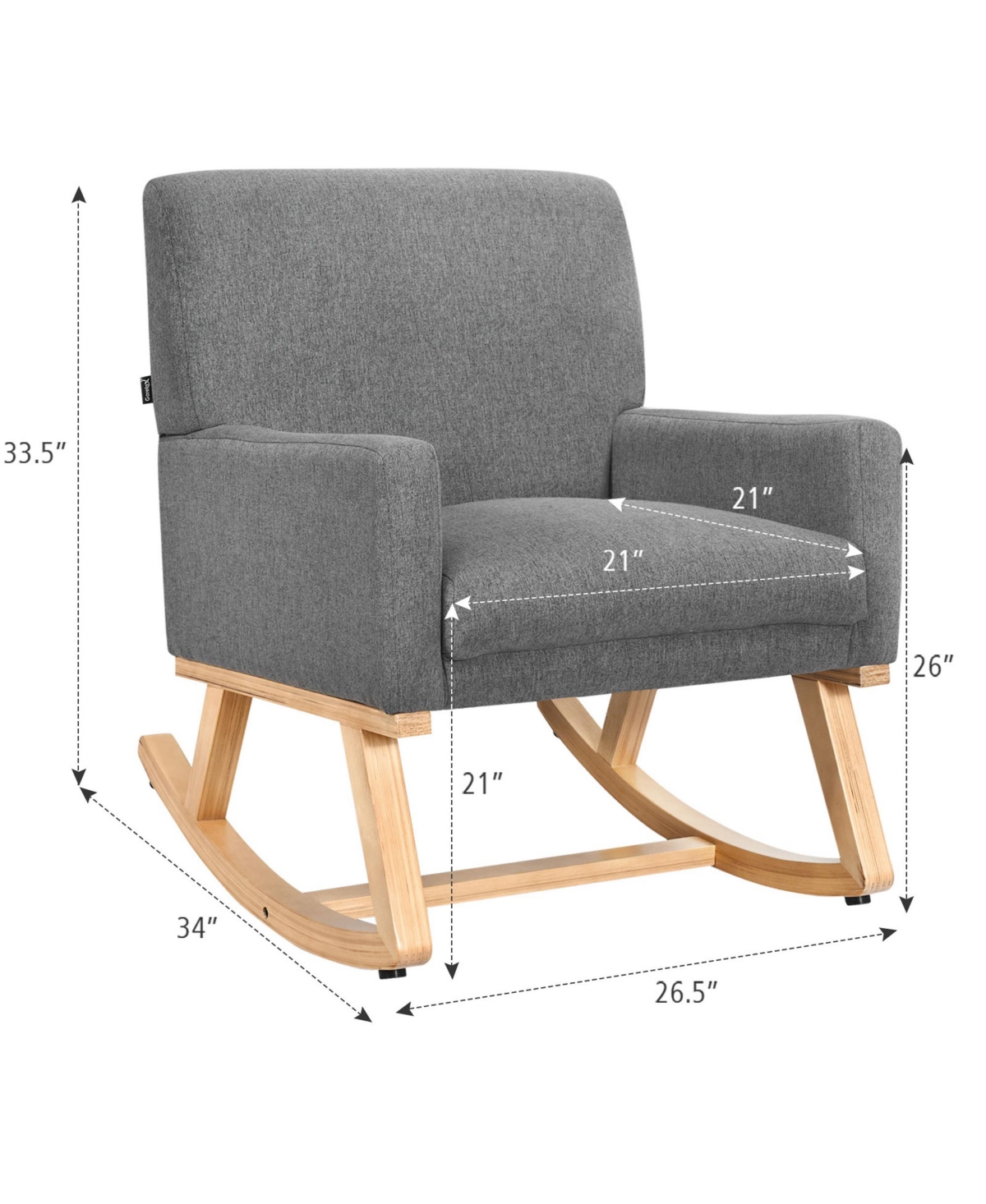 Gymax Mid Century Fabric Rocking Chair Upholstered Accent Armchair Lounge Gray