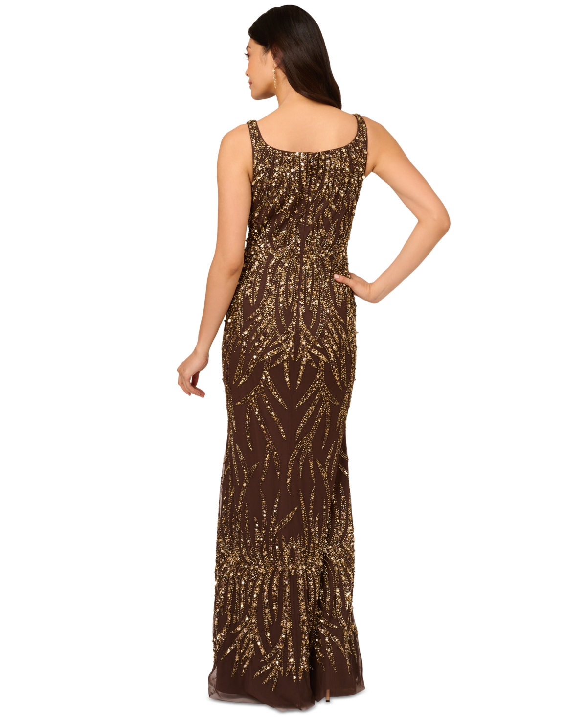 Adrianna Papell Embellished Sleeveless Gown In Chocolate