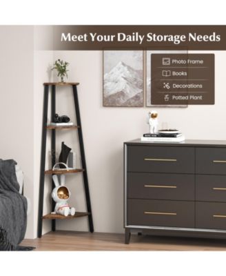 4-Tier Industrial Corner Ladder Shelf Display Rack for Home Office