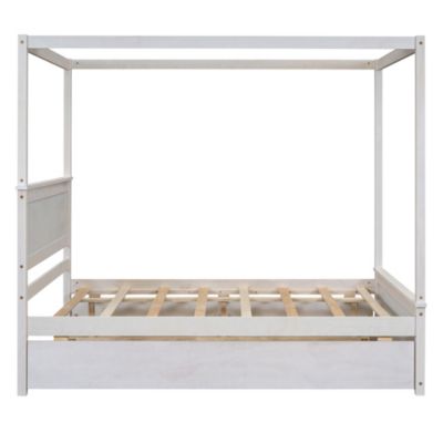 Streamdale Full Size Wood Canopy Bed with Trundle and Drawers