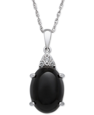 image of Onyx (10x14mm) and Diamond Accent Pendant Necklace in Sterling Silver