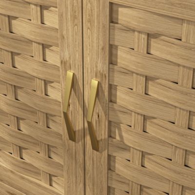 Gold-Handled, Glass-Fronted Bar Cabinet with Glass Rack