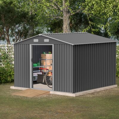 Galvanized Steel Storage Shed, 10x8 with Sliding Doors