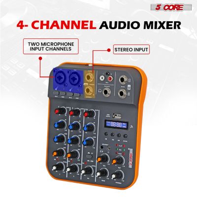 Audio Interface Mixer 4 Channel PC XLR Bluetooth USB DJ Music Podcast Karaoke Sound Board