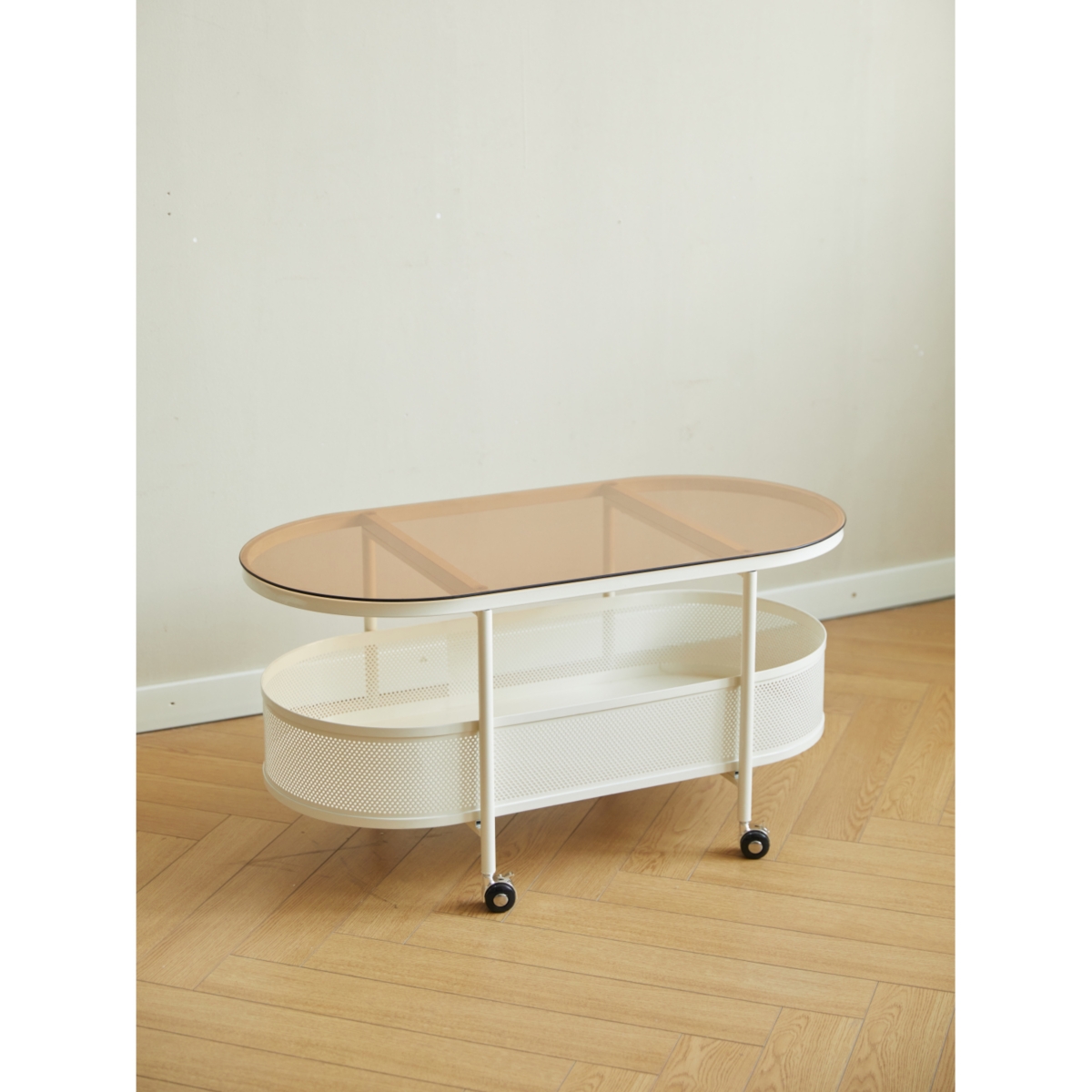 Streamdale Furniture Movable oval metal glass coffee table with storage