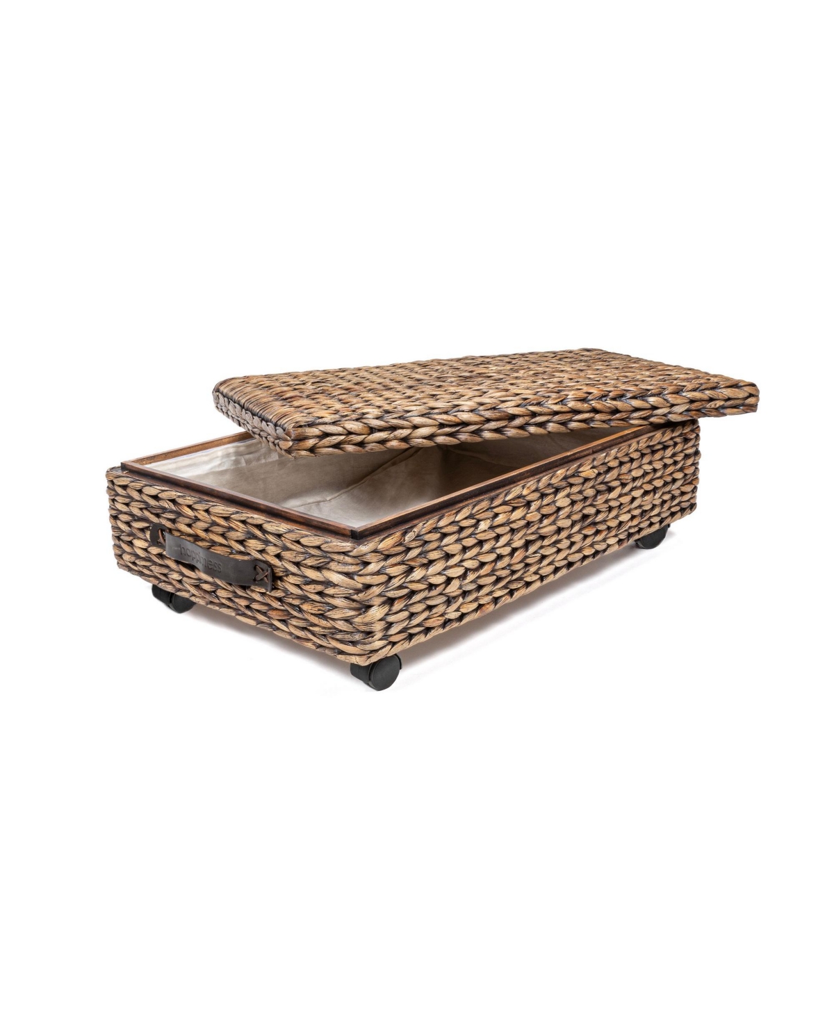 Chett 26.38&#x22; Minimalist Hand-Woven Hyacinth/Wood Underbed Storage Bin with Wheels and Handles - White wash