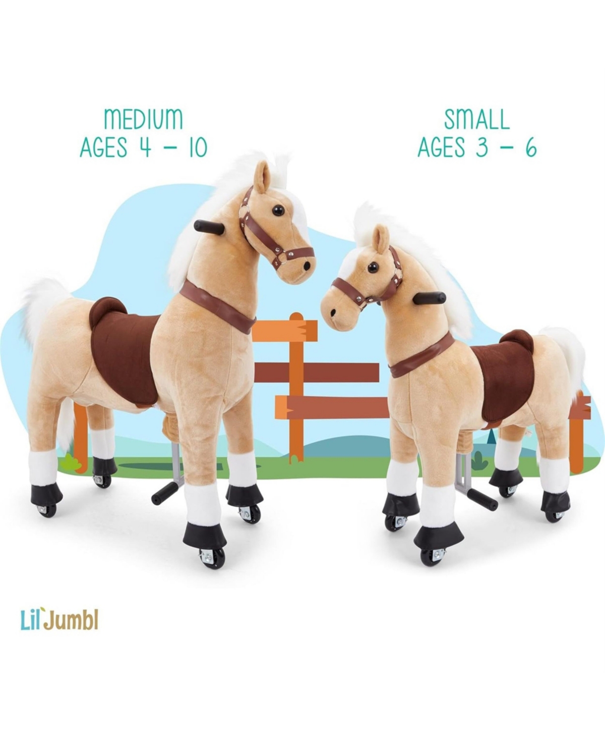 Jumbl Lil Ride on Horse, Kids Ride on Toy with Sounds & Wheels (Off-White)