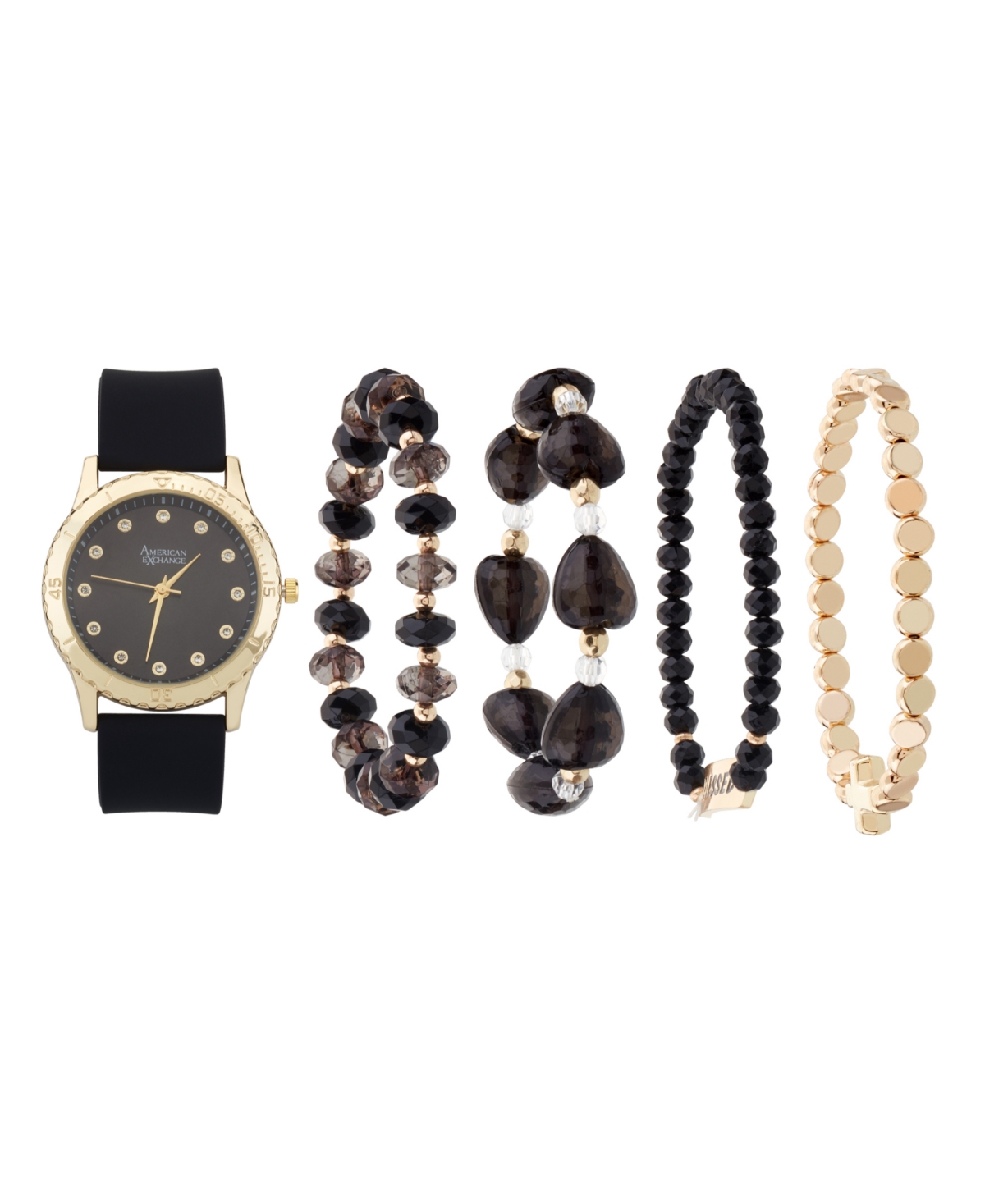 Women's Matte Black Silicone Strap Analog Watch 38mm Gift Set - Black