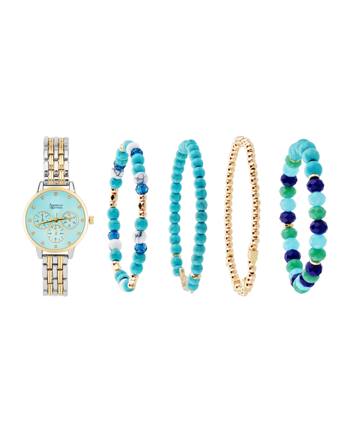 Women's Two-Tone Metal Alloy Band Analog Watch 31mm with Stackable Bracelets Gift Set - Two Tone