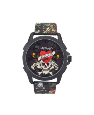 Ed Hardy Men's Matte Black Silicone Strap Analog Watch 48mm - Macy's