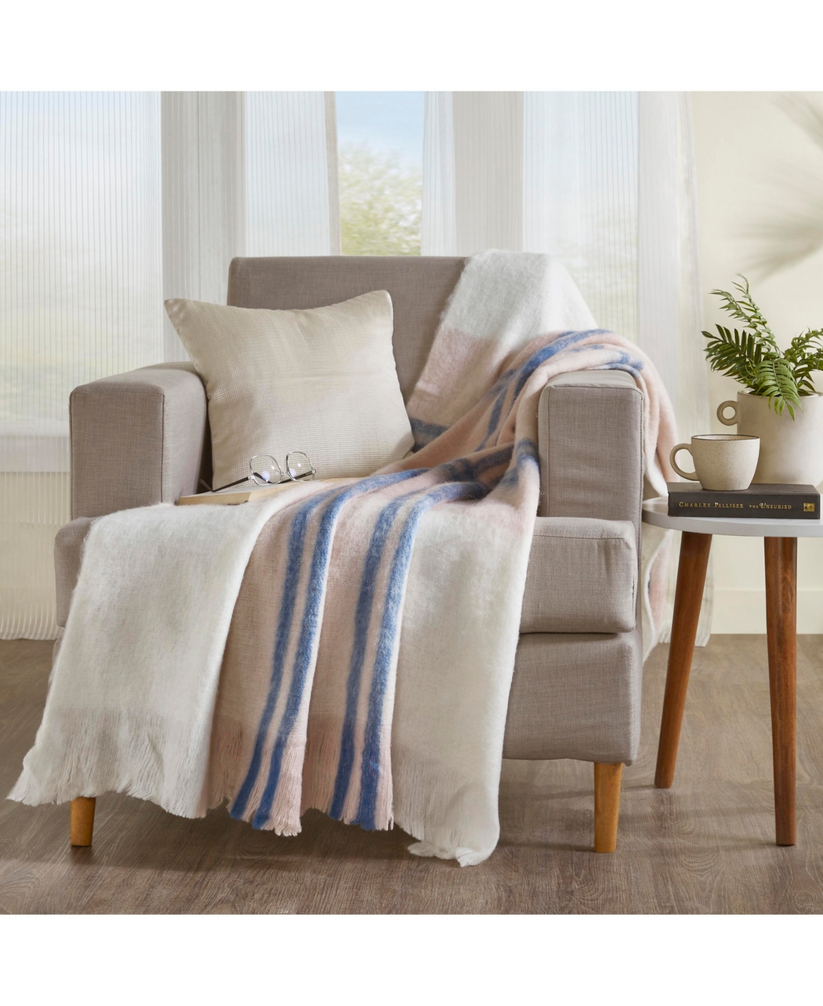 Ihi Home Faux Mohair Stripe Throw Blanket I 50