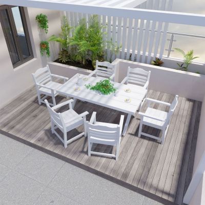 Outdoor Dining Armchairs (Set of 2), White and Wood Grain