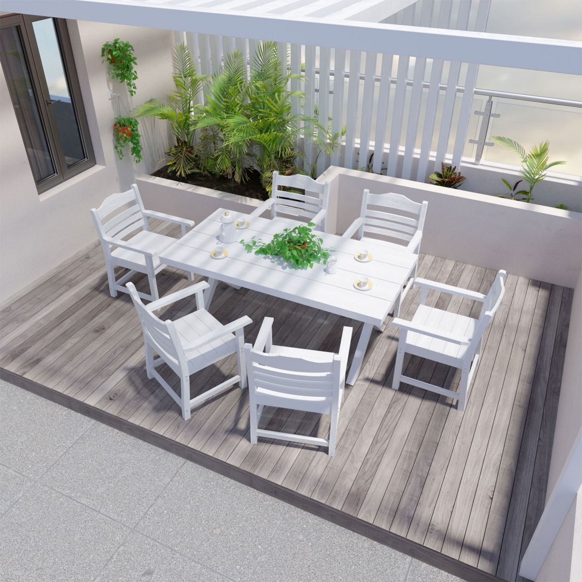 Simplie Fun Patio Dining Chair With Armset Set Of 2, Pure White With Imitation Wood Grain Wexture, Hips Material