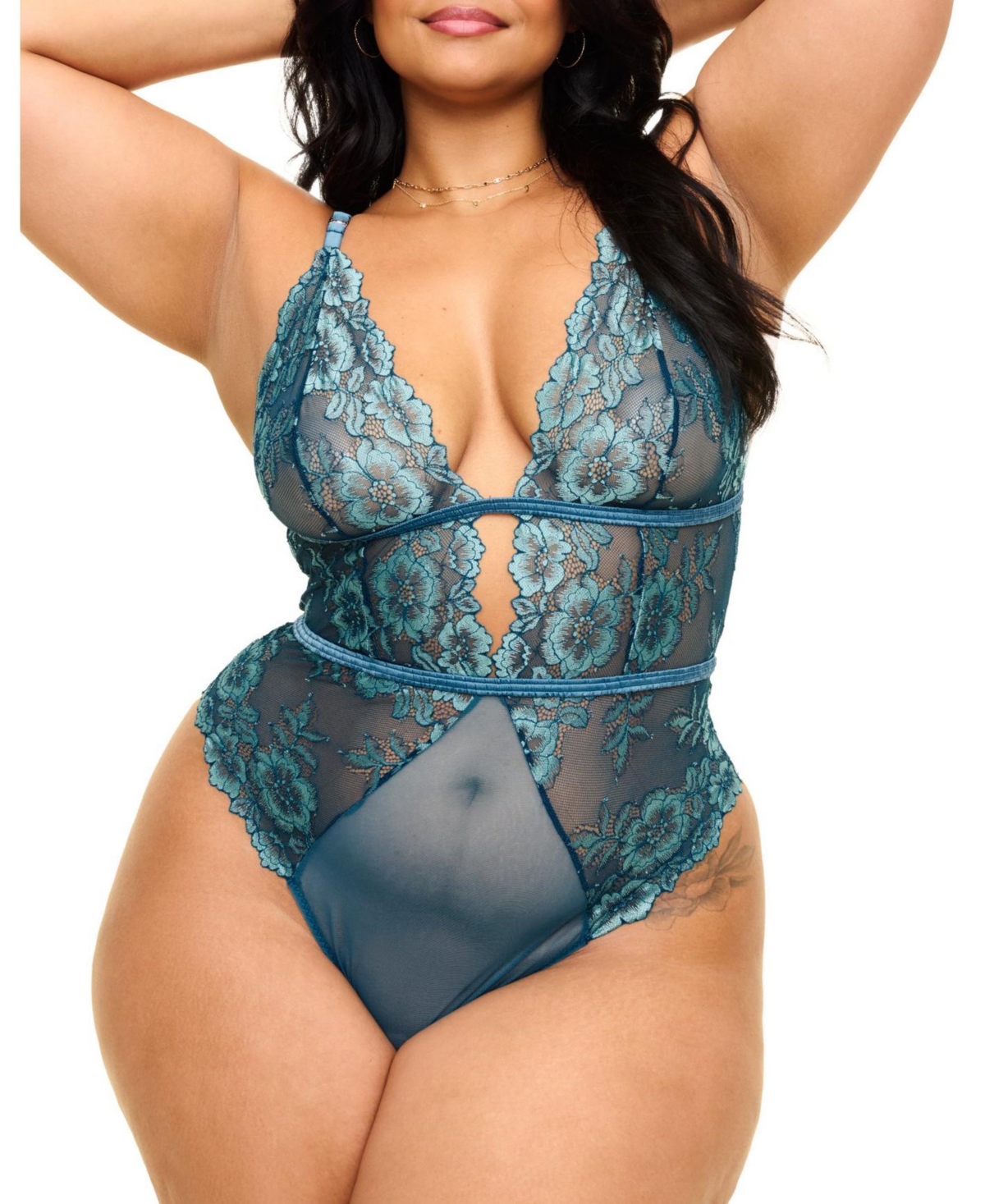 Plus Size Calissa Lace Bodysuit Lingerie - Dark blue