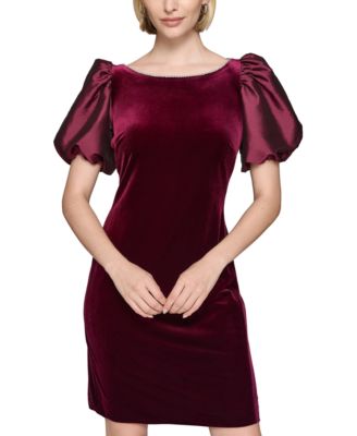 KARL LAGERFELD PARIS - Women's Velvet Taffeta Puffed-Sleeve Dress