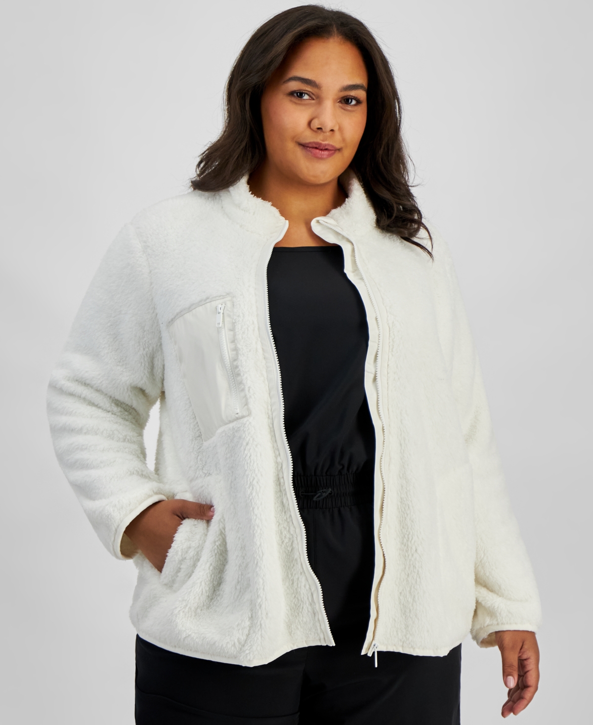 Plus Size Sherpa Jacket, Created for Macy's - Tofu