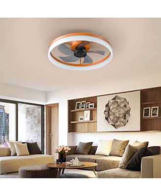 19 x 19 x 5 inches Thin Modern Ceiling Fans with Dimmable LED Lights (Orange)
