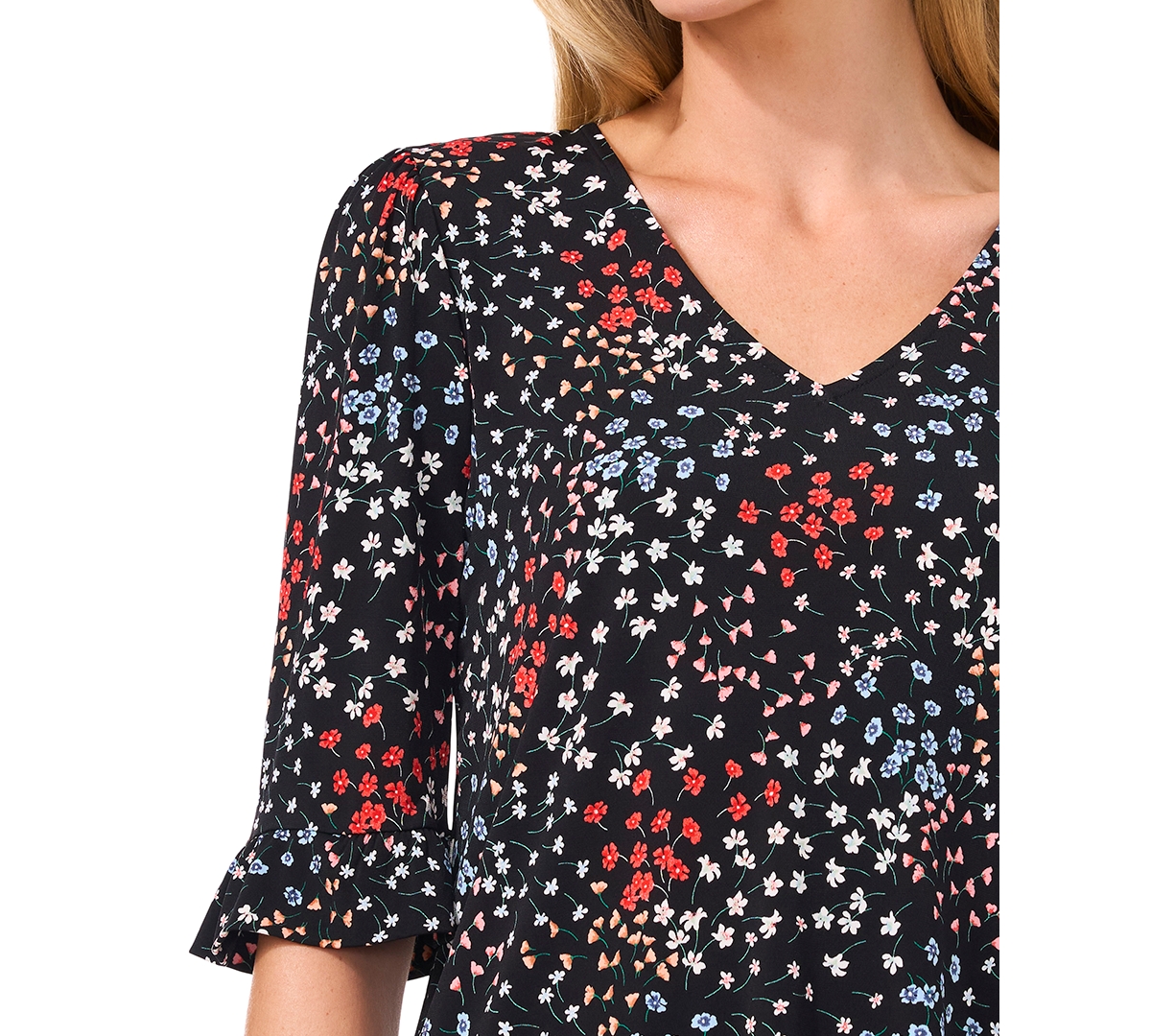 CeCe Women's V-Neck Ruffle-Cuff Top