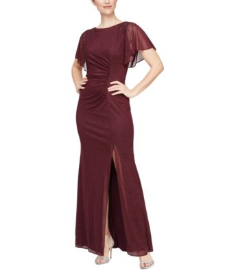 Women's Round-Neck Flutter-Sleeve Gown 