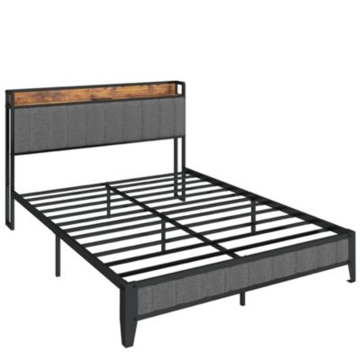 Streamdale Grey Upholstered Bed Frame with Charging Station