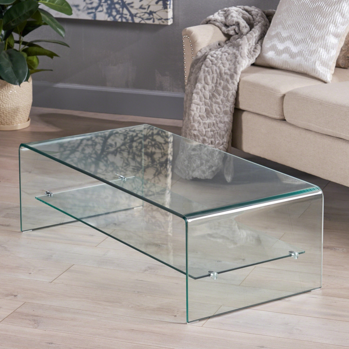Streamdale Furniture Sleek Glass Coffee Table With Shelf