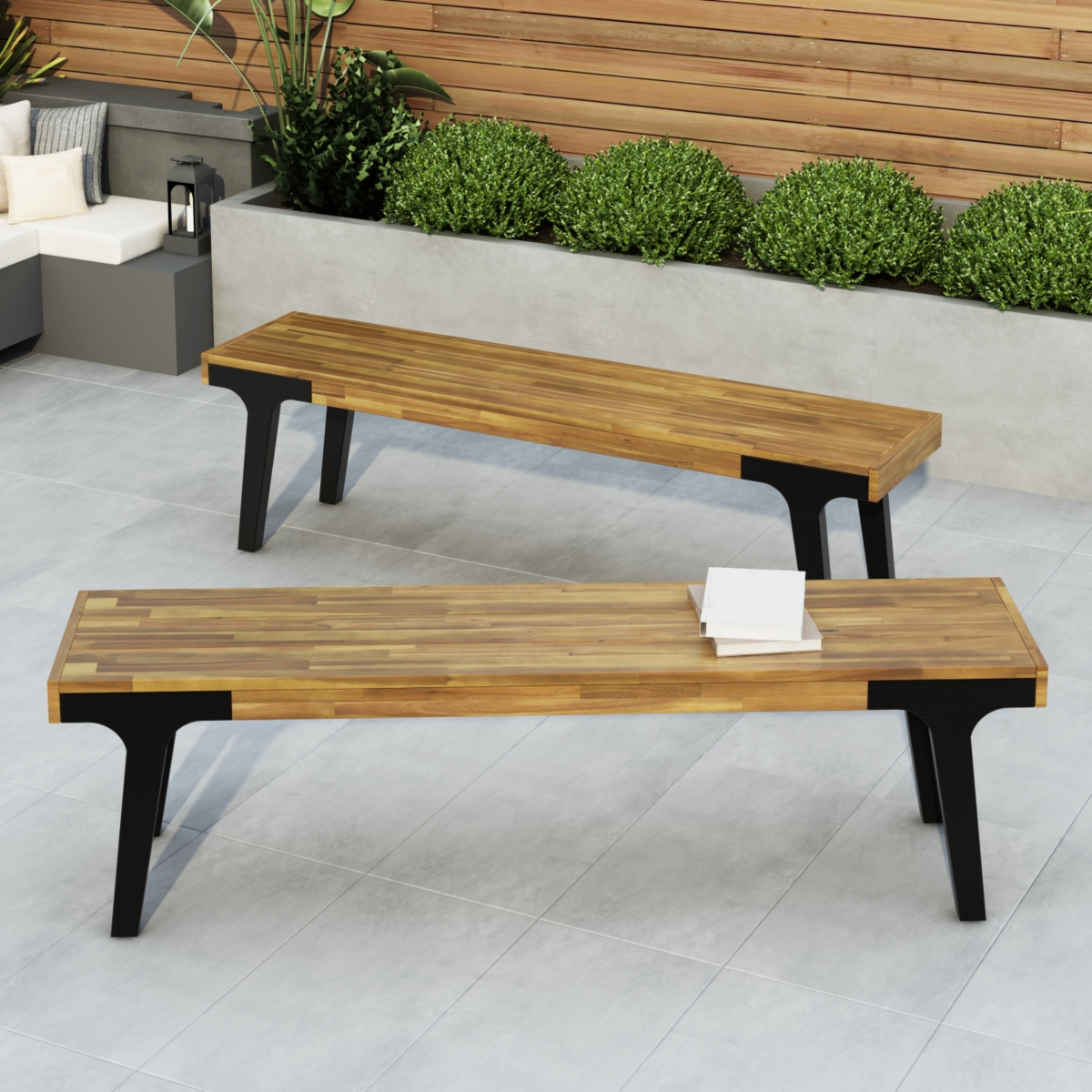 Simplie Fun Modern Outdoor Dining Table Acacia Wood, Uv Treated, Rust Resistant, Seats 5