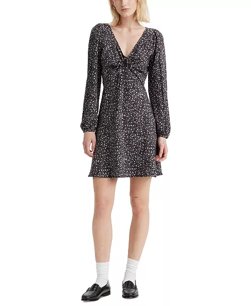 delray printed long-sleeve dress