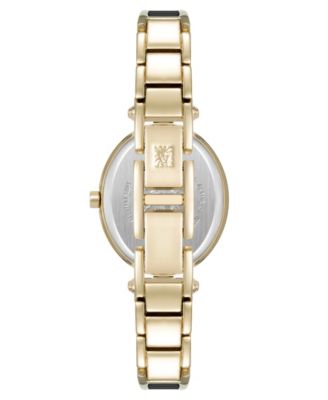 Women's Quartz Black Oval Diamond Accented Gold-Tone Alloy Metal Bangle Watch, 26mm