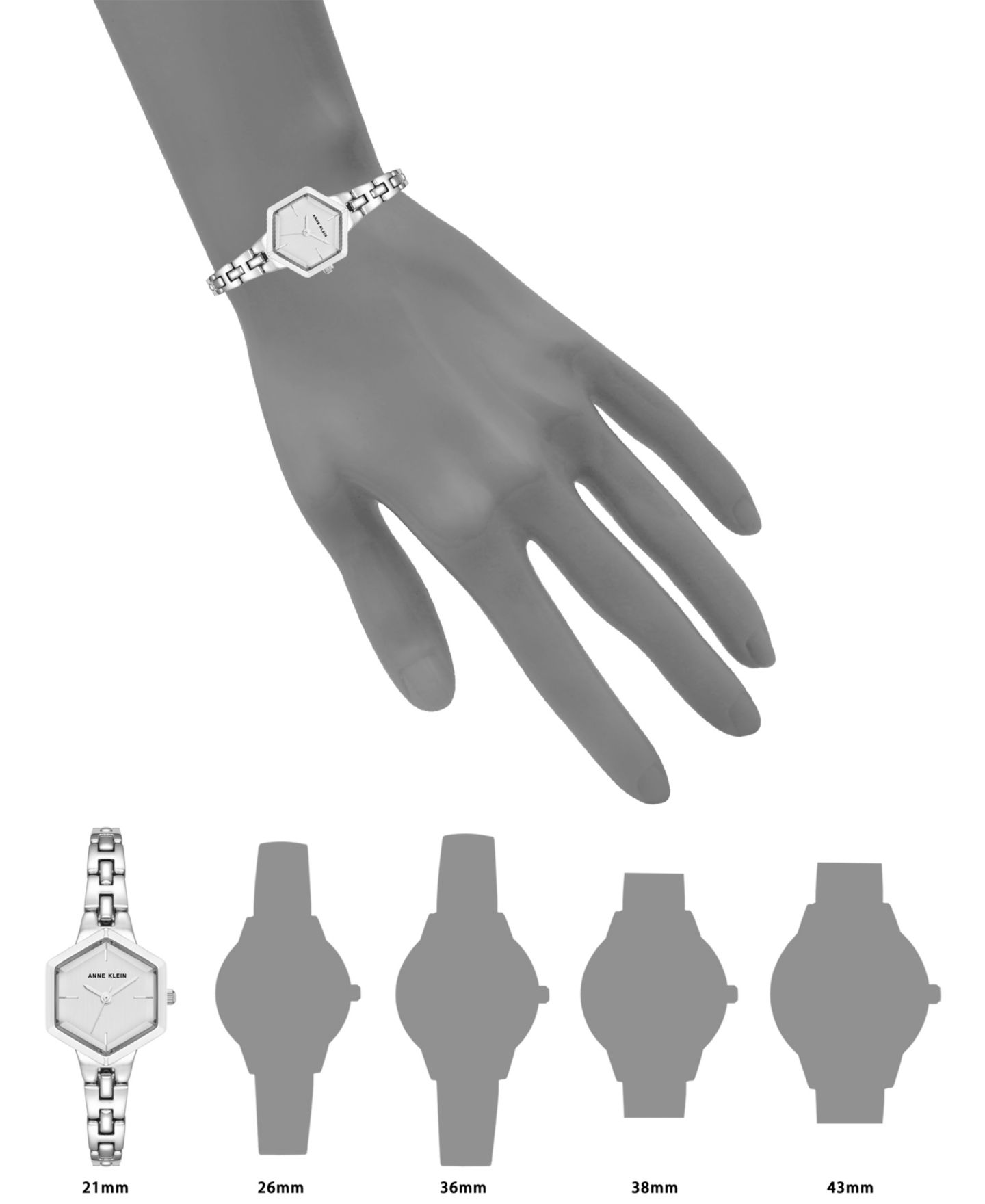 Женские часы Anne Klein Quartz Petite Hexagonal Silver-Tone Alloy Metal Bracelet Watch, 21mm, цвет: Серебряный — фото 4