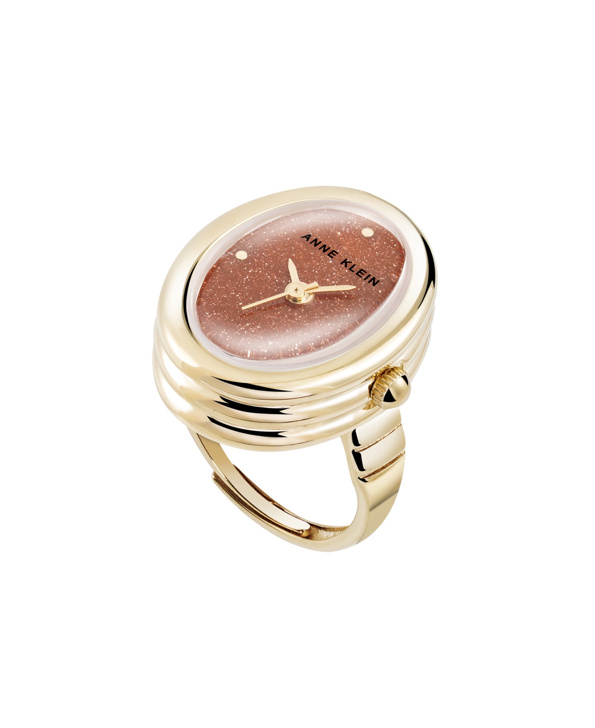 Women's Quartz Gold Sandstone Gemstone and Gold-Tone Alloy Metal Ring Watch, 17mm - Red/Gold-Tone