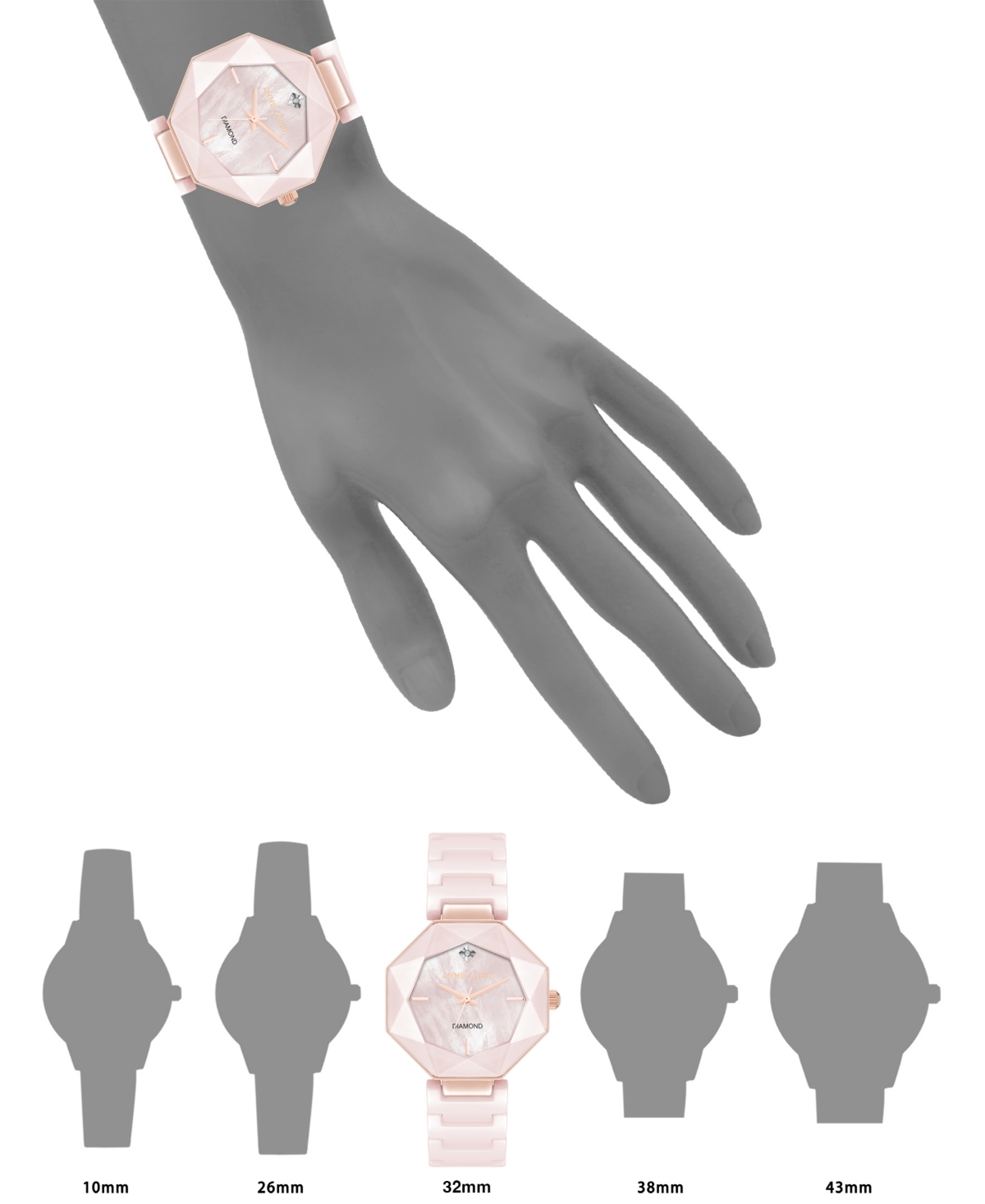 Anne Klein Women's Quartz Pink Octagonal Ceramic Watch,