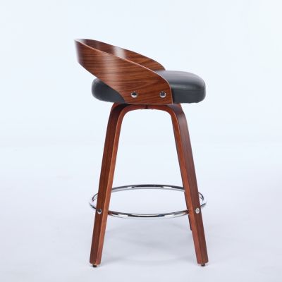  Walnut Finish Mid-Century Modern Bar Stools (Set of 2)