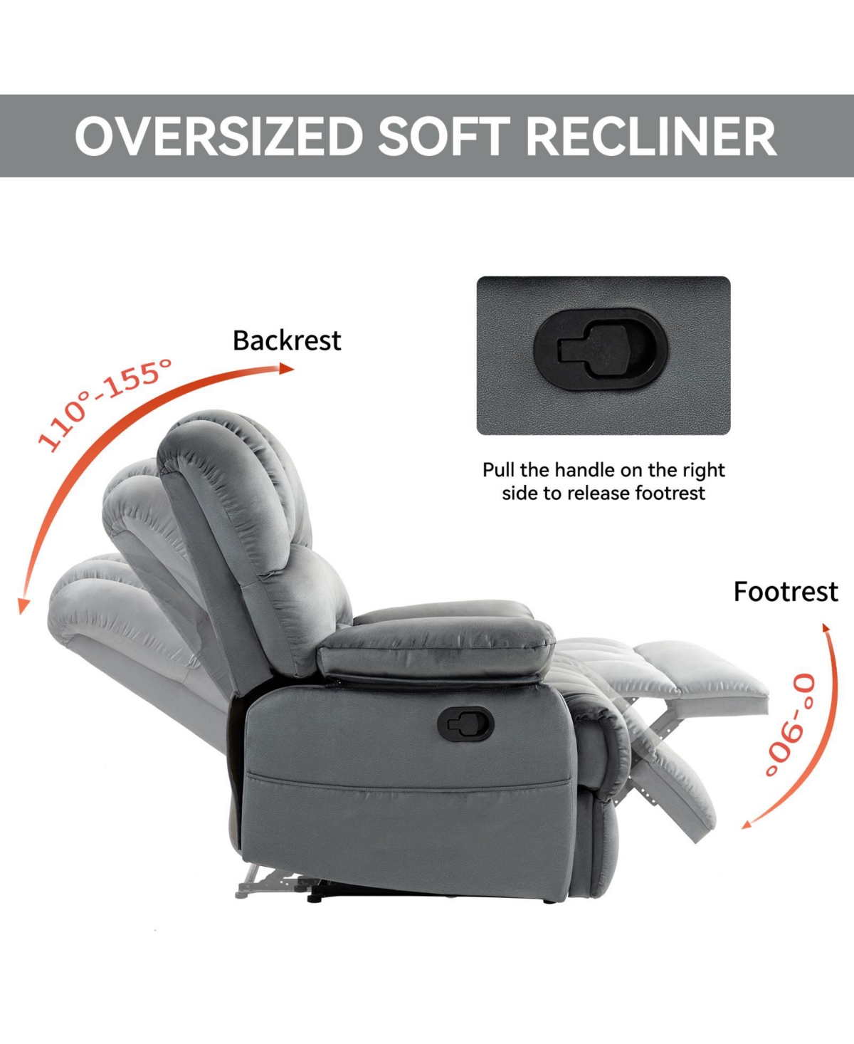 Streamdale Furniture Oversized Manual Fabric Recliner Chair for Large Individuals