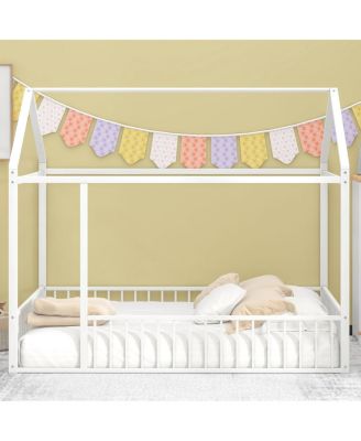 Streamdale Metal House Bed Frame with Fence for Kids