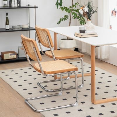 Modern Velvet Rattan Dining Chairs with Chrome Legs (Set Of 2)