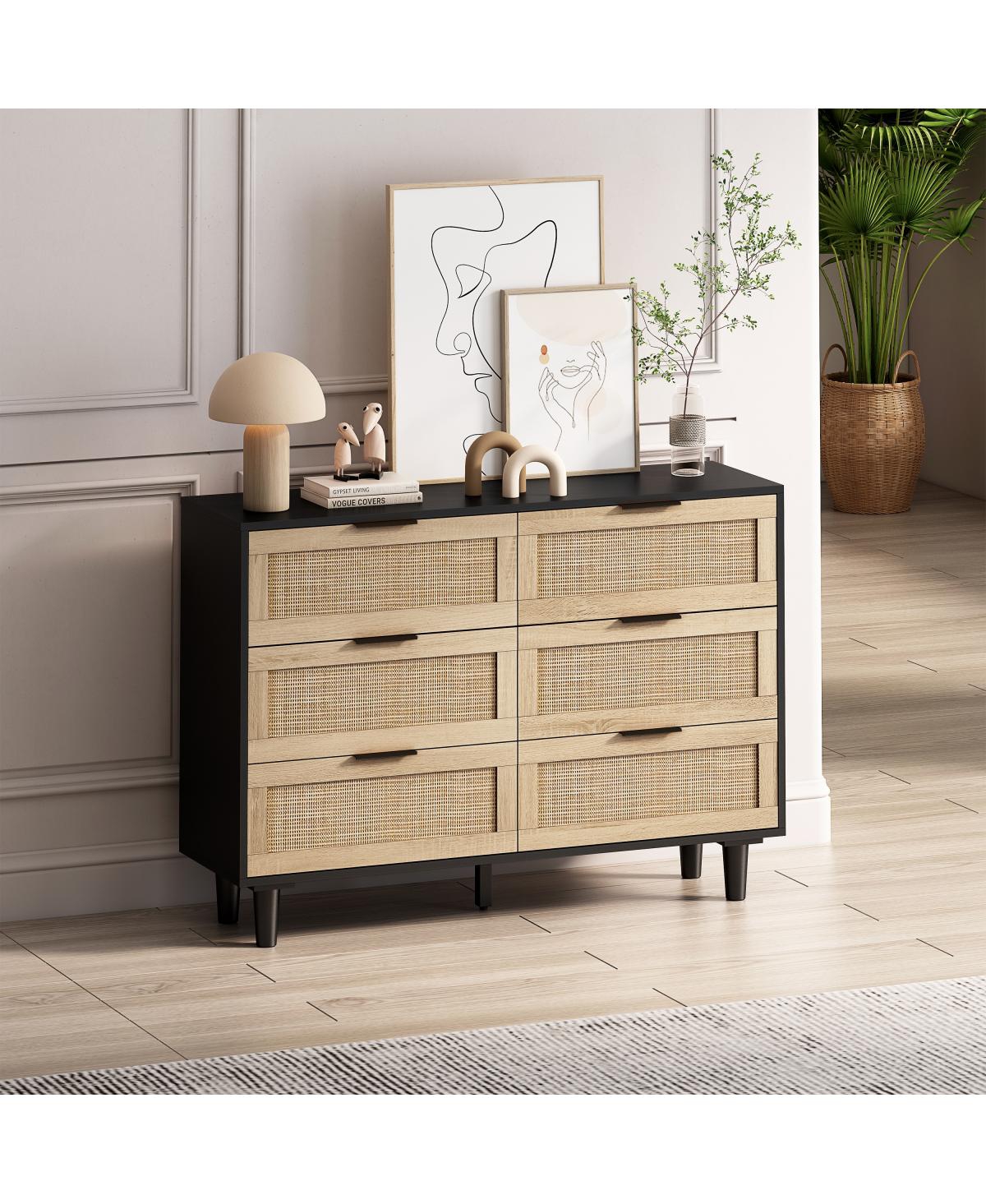 Streamdale 6-Drawer Rattan Storage Cabinet (43.31")