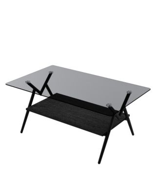 Streamdale Modern Glass Coffee Table with Black MDF Shelf