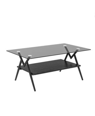 Streamdale Modern Glass Coffee Table with Black MDF Shelf