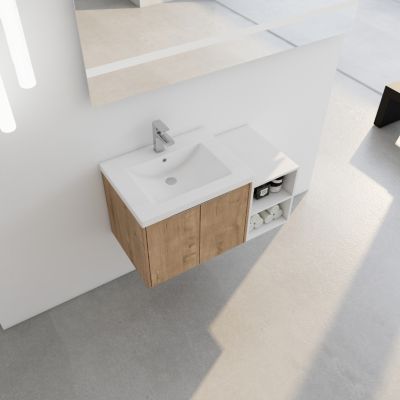 Wall-Mounted Vanity with Soft-Close Doors and Storage Shelves