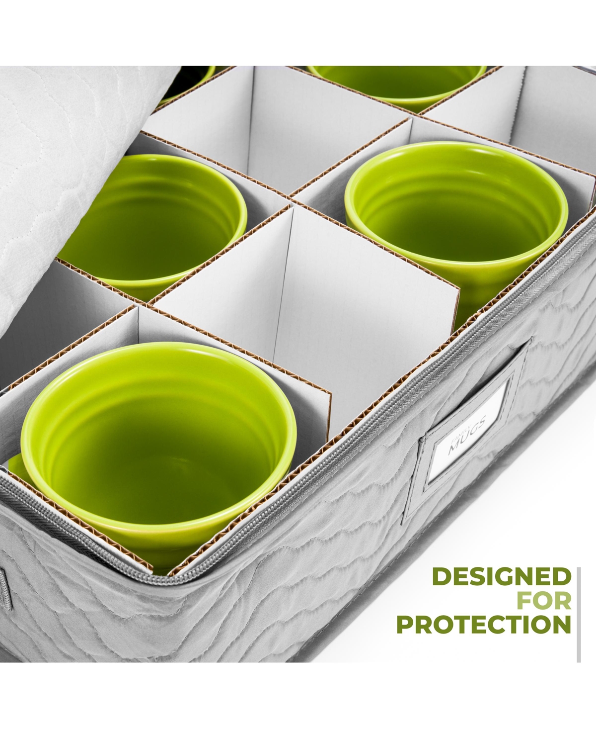 Sorbus Quilted Coffee Mug Storage Case - Features label windows, handles, and dividers for 12 Mugs/Glassware (Gray)