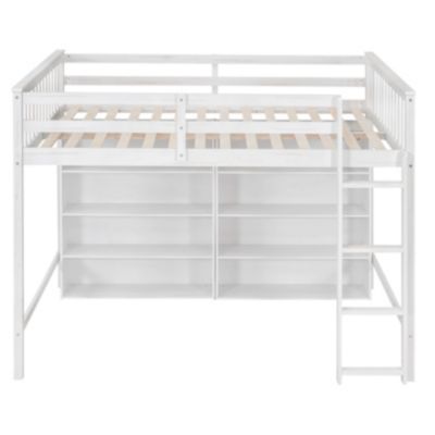 Full Size Loft Bed With 8 Open Storage Shelves And Builtin Ladder