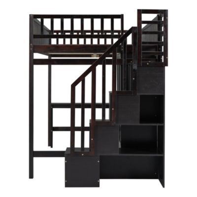 Streamdale Full Size Loft Bed With Bookshelf, Drawers, Desk, And Wardrobe White
