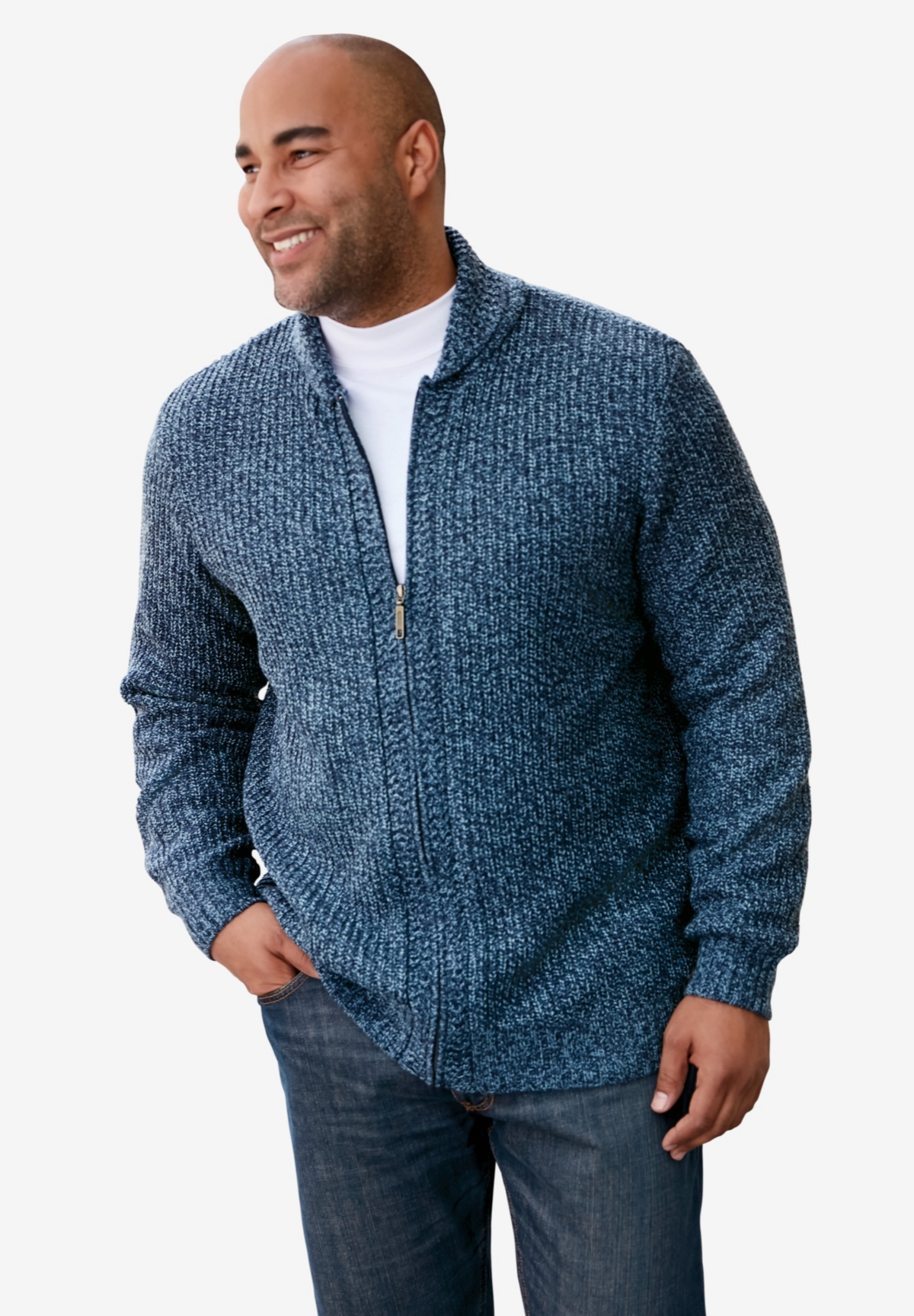 KingSize Tall Shaker Knit Zip-Front Cardigan
