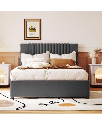 Classic Upholstered Platform Bed with Trundle