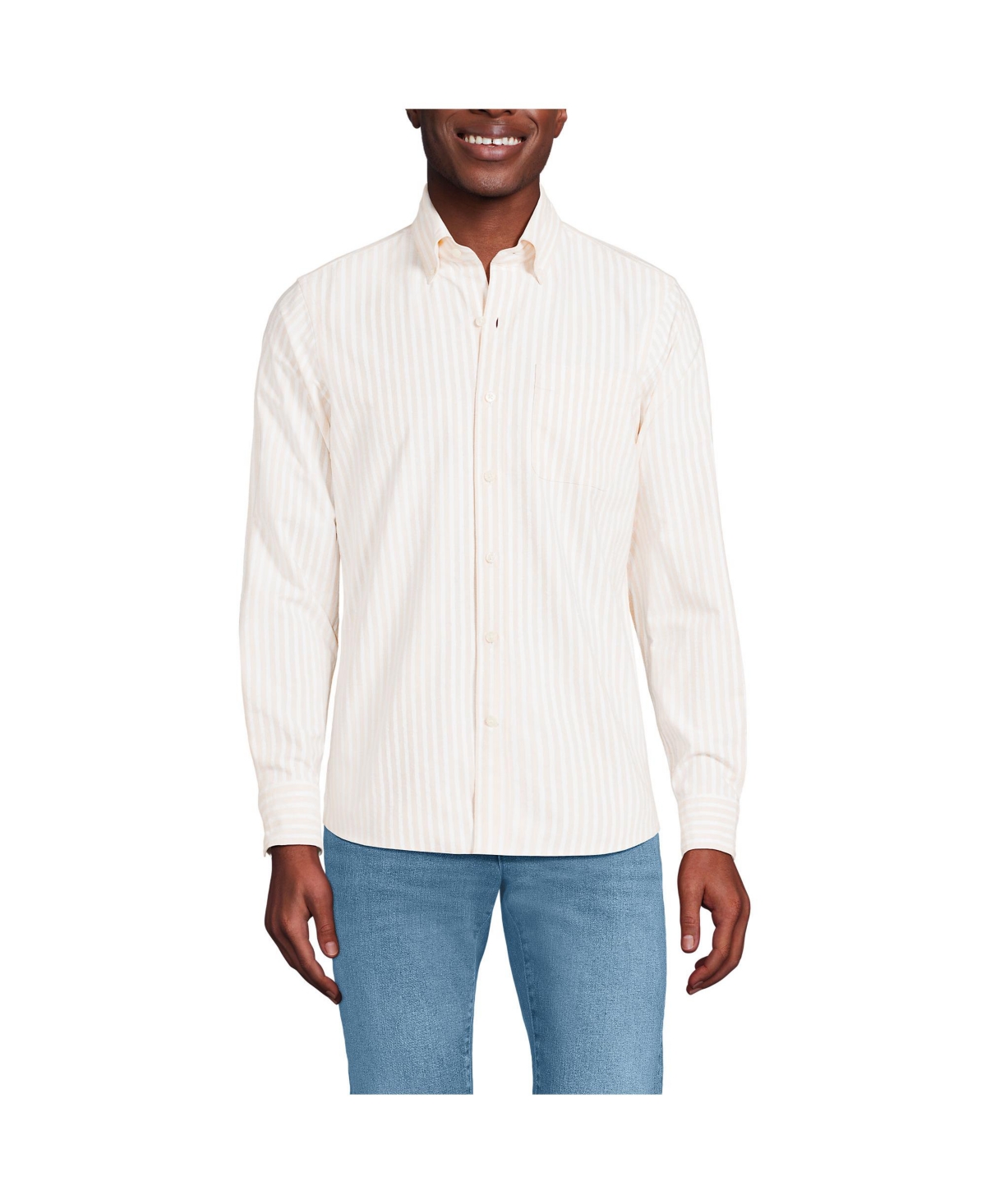 Big & Tall Traditional Fit Sail Rigger Oxford Shirt - Harvest gold/white stripes