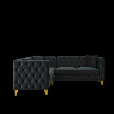  82.2" Velvet L-Shaped Corner Sofa, 5-Seater, 3 Cushions