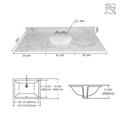 43 X 22 Bathroom Stone Vanity Top Engineered Stone Carrara Marble