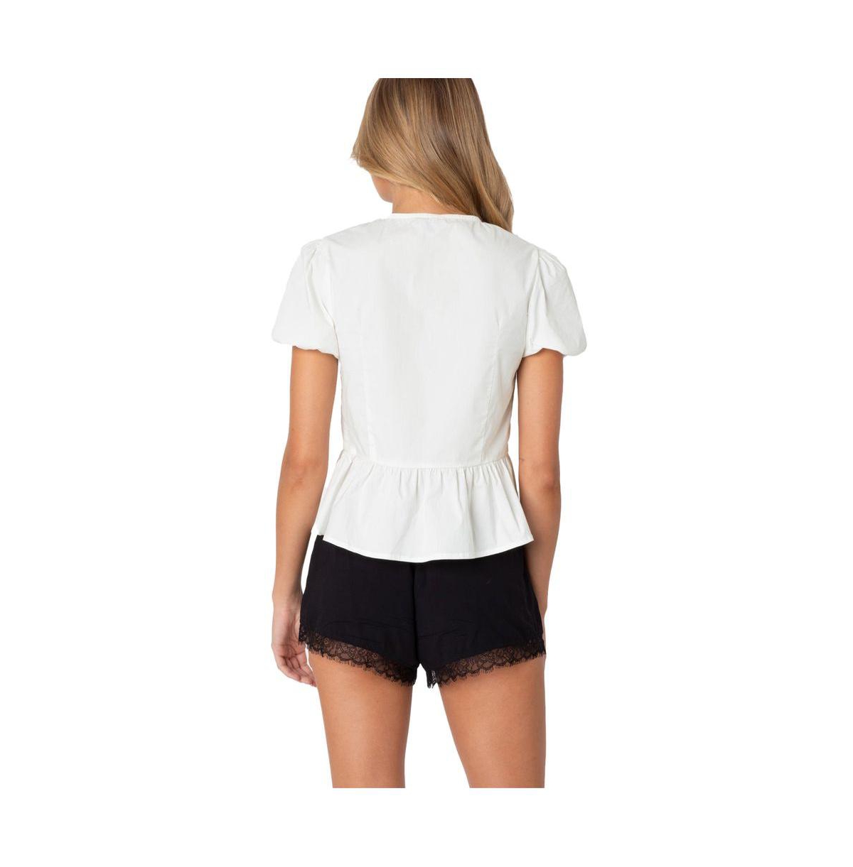 Edikted Women's Puffed sleeve tie front top