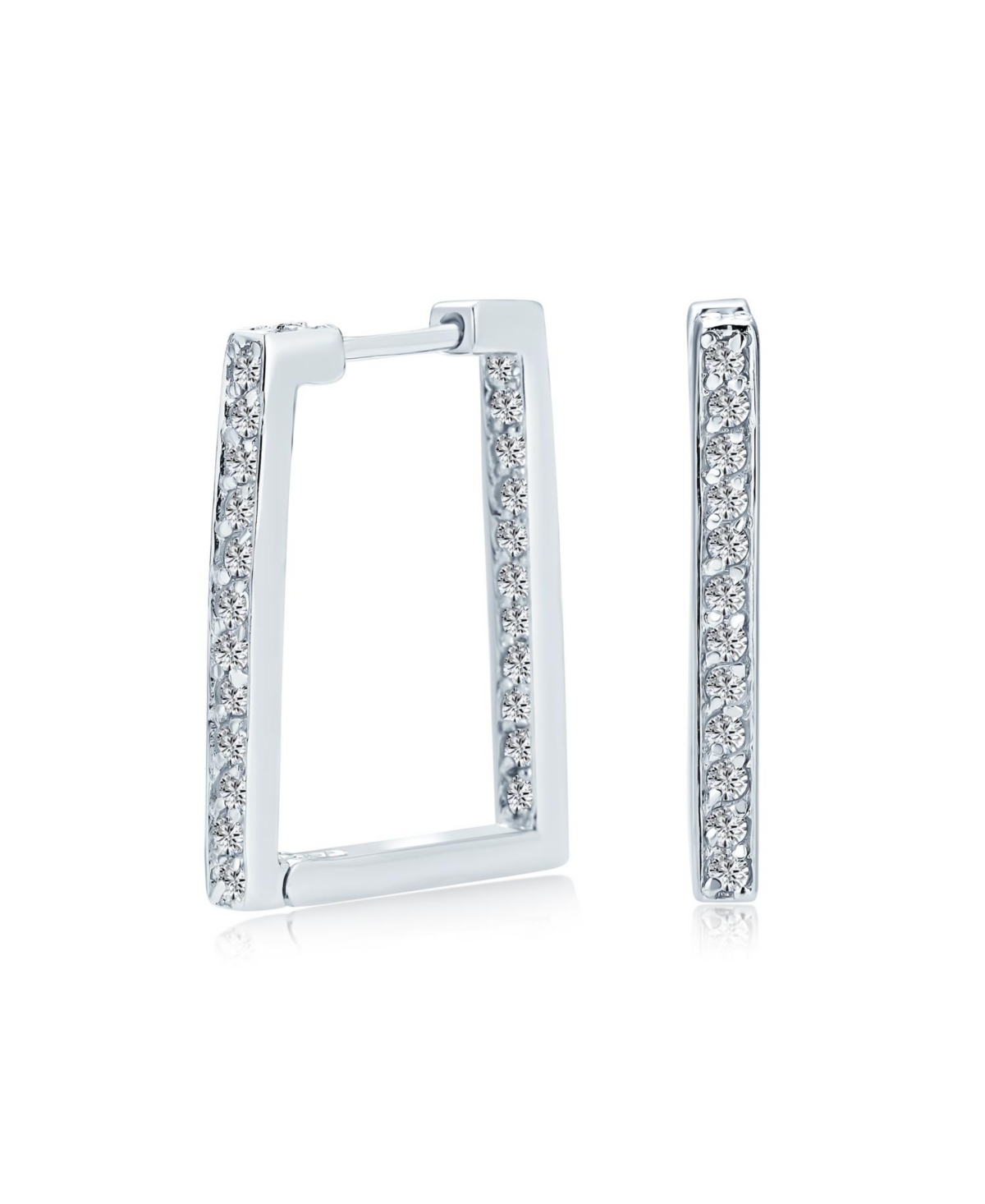 Bling Jewelry Geometric Rectangle Square Inside Out Channel Set Cz Large Hoop Earrings Of Cubic Zirconia Gold Plated Sterling Silver
