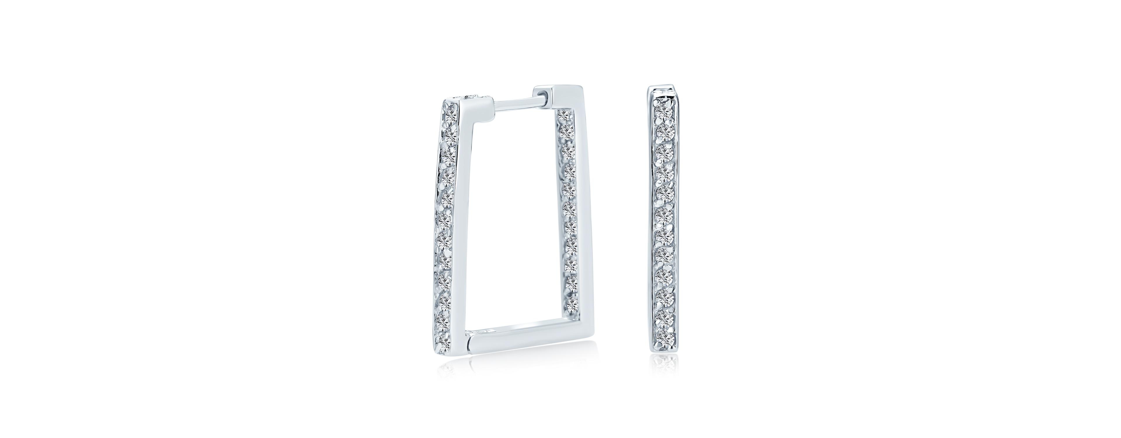 Bling Jewelry Geometric Rectangle Square Inside Out Channel Set Cz Large Hoop Earrings Of Cubic Zirconia Gold Plated Sterling Silver